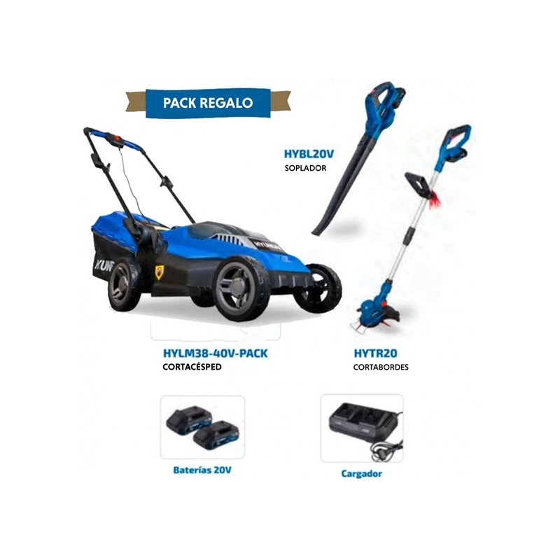 Set Hyundai inalámbrico: cortacésped, bordeadora y soplador jardín