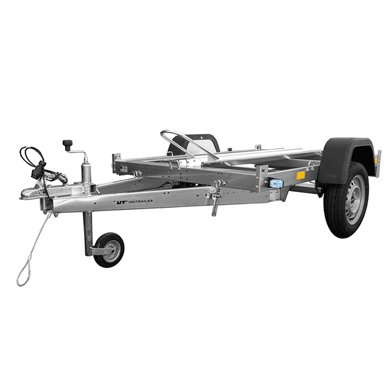 Remolque Unitrailer para moto, 1 riel, compacto y fácil de almacenar