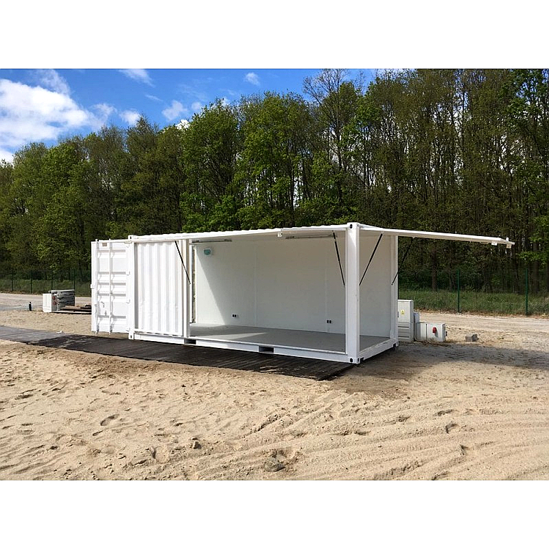 Contenedor catering 15m² aislado, doble trampilla y puerta eléctrica